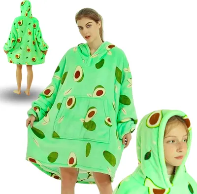 Produktbild von Kuscheldecke mit Kapuze Avocado Design, bequemes Oversize Hoodie für Zuhause geeignet