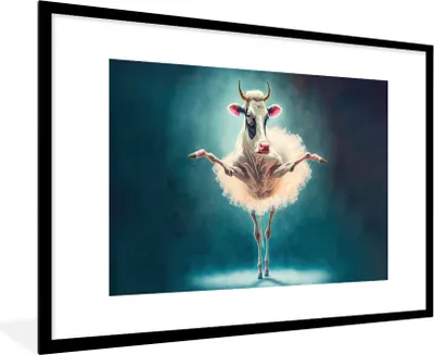 Produktbild von MuchoWow® Gerahmtes Poster Kuh - Rock - Ballett - Tiere - Porträt 90x60 cm - Poster mit Schwarzem Bilderrahmen Wandposter Rahmen Foto Bilder - Wanddekoration - Fotos