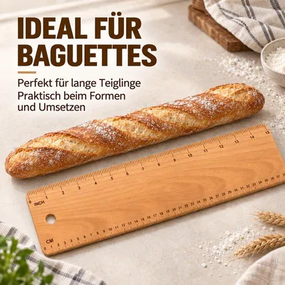 Produktbild von Brotschieber aus Holz, Baguette Teigschieber zum Backen, 38 x 12 x 0,5 cm, mit beidseitiger Messskala