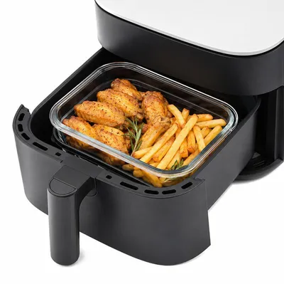 Produktbild von Auflaufform Set für Ninja AF500/AF400 – 21x16x6,8cm, Deckel, Sieb | Airfryer Zubehör spülmaschinenfest