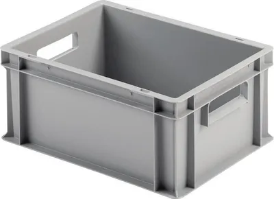 Produktbild von Transportstapelbehlter L400xB300xH175mm ohne Deckel hellgrau PP Durchfassgriff Seitenwnde geschlossen