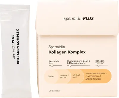 Produktbild von SpermidinPLUS Spermidin Kollagen Komplex | 30 Sticks | mit VERISOL® Kollagen, Hyaluronsäure, Q10 & Mikronährstoffe