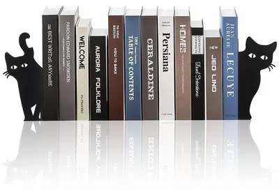 Image de Lot de 2 serre-livres en métal, motif chat, pour étagères