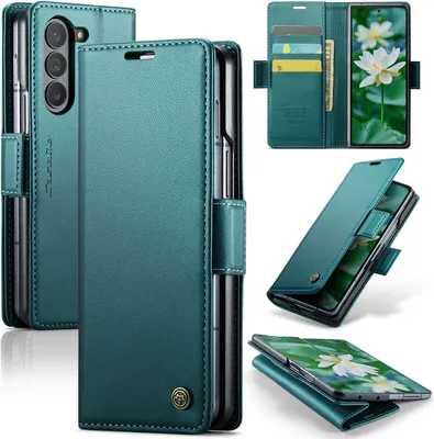 Image de Etui pour Samsung Galaxy Z Fold 6, carte de blocage RFID, étui en cuir avec fonction stand Vert