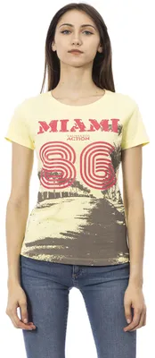 Immagine prodotto di T-shirt da donna, maniche corte, girocollo, stampa frontale, cotone e viscosa