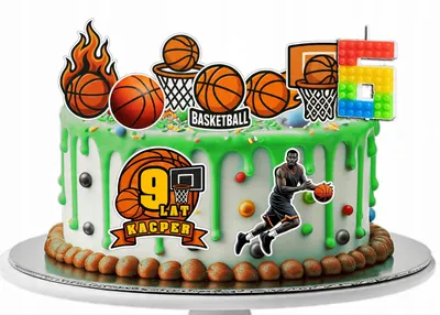 Zdjęcie produktu dla Opłatek Zestaw Urodzinowy Postacie Na Tort - Koszykówka + Imię