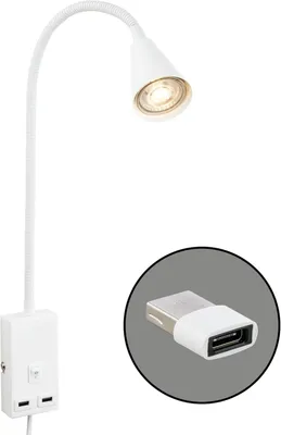 Produktbild von Briloner Justra Leselampe, Schwenkbar, 2 USB Ports, Steckerbetrieb, Weiß, 48,5 x 6 x 42,5 cm
