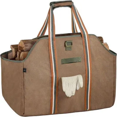 Image de Sac à bois de chauffage - Panier à bois de chauffage - Toile cirée - Imperméable - Grand sac de transport - Marron