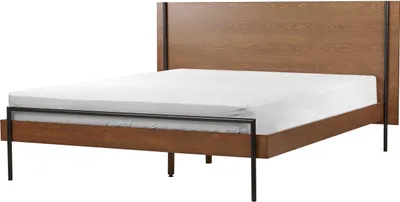 Obrázok produktu pre BELIANI Posteľ tmavé drevo 160 x 200 cm s čelom lamelový rošt čierne kovové nohy spálňa