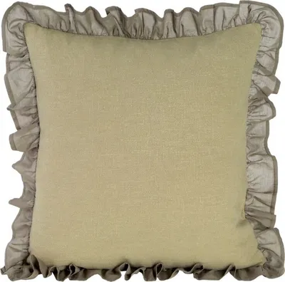 Obrázek produktu pro Dekorační lněný povlak na polštář s volánem 45X45 olivový
