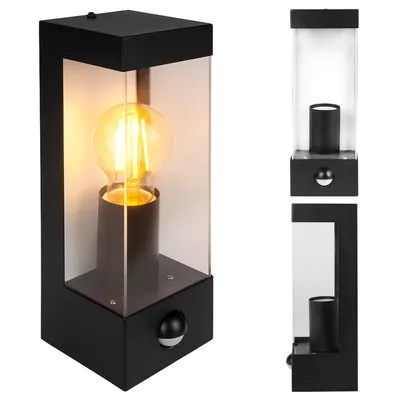 Produktbild von XUDO Außenwandleuchte E27 IP44 mit Bewegungsmelder Schwarz Edelstahl, Wandleuchte Außen Sensor, Gartenbeleuchtung Fassadenlampe