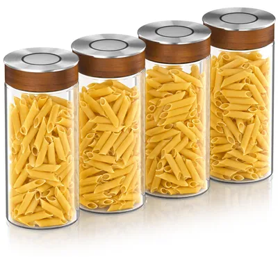 Zdjęcie produktu dla Zestaw 4 szklanych pojemników Arendo, każdy o pojemności 1300 ml, wykonanych ze szkła borosilikatowego, z hermetycznym zakrętką próżniową, pokrywką ze stali nierdzewnej z uszczelką silikonową. Pojemniki do przechowywania żywności, 4 sztuki, przezroczyste
