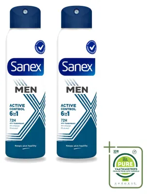 Imagen del producto de 2 unidades de desodorante en spray Sanex Men, control activo de 72 horas, 200 ml. Paquete grande