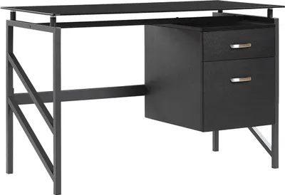 Zdjęcie produktu dla BELIANI Biurko czarne metalowe blat szkło hartowane 117 x 57 cm z szufladami ozdobna metalowa rama