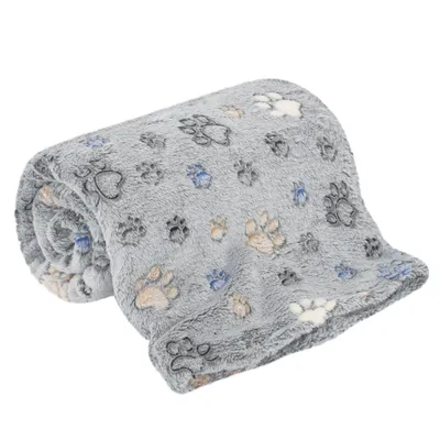 Produktbild von Domarex Four Paws Haustierdecke 70 x 50 cm Pfoten – Weiche Polar Fleece Decke für Hund & Katze – Waschbar – Sofa, Auto, Transportbox, Körbchen