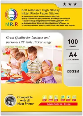 Zdjęcie produktu dla Samoprzylepne, błyszczące arkusze fotograficzne A4, 135 g/m², 100 arkuszy, do druku atramentowego