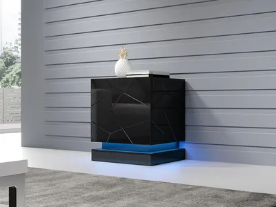 Image de Ensemble de 2 tables de chevet avec éclairage LED RVB LIMA – noir / noir brillant