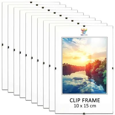 Produktbild von MG Design Cliprahmen Set 5 Stück A6 10x15 cm - rahmenlos mit Acrylglas & HDF-Rückwand, für Fotos/Poster/Puzzle, hoch/quer
