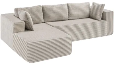 Obrázek produktu pro Rohová sedačka Relax bez kostry, tvar L, s kvalitní pěnou, protiskluzová - sametová látka, barva béžová