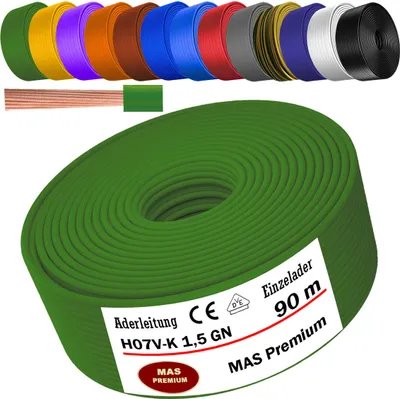 Obrázek produktu pro 90 metrů přívodního kabelu H07 V-K, zelený, 1x1,5 mm², jednotlivé vodiče, flexibilní