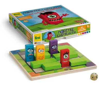 Produktbild von Erzi Spiel Monsterlabyrinth, Holzbrettstrategiespiel für 1 – 4 Spieler, ab 5 Jahren