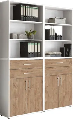 Produktbild von Aktenschrank TABOR 20 in weiß / Gold Harbor Oak, Schrankwand, Büroschrank, Metallgriffe