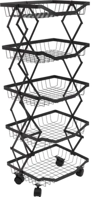 Immagine prodotto di Scaffale HWC-N53, scaffale da cucina mobile scaffale da cucina carrello scaffale, cesto pieghevole ferro arrotolabile 95x39x28cm ~ nero