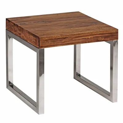 Produktbild von Beistelltisch GUNA Massiv-Holz Sheesham Wohnzimmer-Tisch Metallgestell Couchtisch Landhaus-Stil dunkelbraun natur