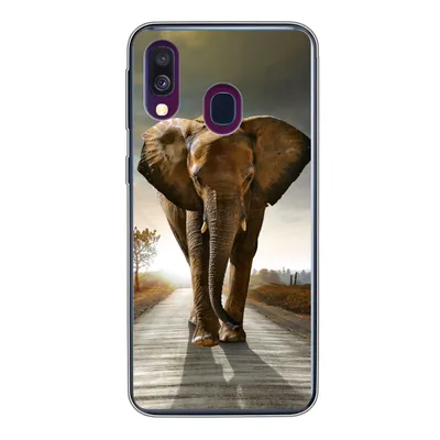 Produktbild von MuchoWow® Handyhülle Schutzhülle Hülle für Samsung Galaxy A40 Elefant - Straße - Tiere - Sonnenuntergang - Landschaft Silikon Softcase Handy Hülle - Handy-Tasche