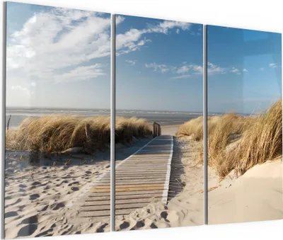 Produktbild von DEQORI Glasbild Echtglas 3x50x100 cm 'Strandaufgang am Meer' Wandbilder XXL groß