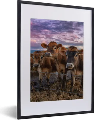 Produktbild von MuchoWow® MuchoWow® Gerahmtes Poster Kuh - Tiere - Zaun - Himmel 30x40 cm - Poster mit zchwarzem Bilderrahmen - Wandposter Schlafzimmer