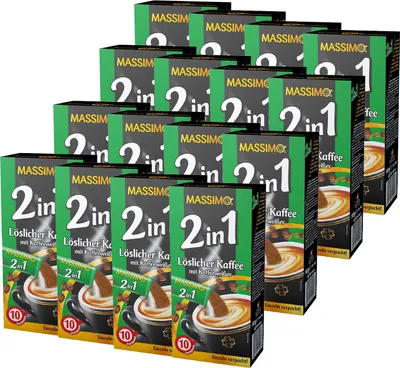 Produktbild von MASSIMO 2in1 Instant Kaffee mit Kaffeeweißer Vorratspackung 16er Schachtel x 10 Sticks à 14g