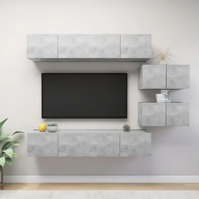 Immagine prodotto di Mobile TV, tavolo TV Set di mobili TV da 6 pezzi in legno grigio cemento DE74342