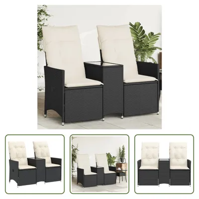 Immagine prodotto di The Living Store Divano da giardino a 2 posti regolabile con tavolo in Poly Rattan nero