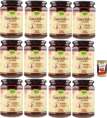 Produktbild von Rigoni di Asiago Nocciolata, La Dark, Milchfrei, 12x 650g, Haselnusscreme ohne Palmöl, Nuss Nougat Creme ohne Palmöl, Leckerer Brotaufstrich, Vegan + Italian Gourmet polpa 400g