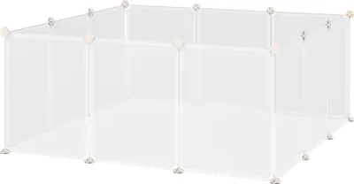 Produktbild von Freilaufgehege Laufgitter DIY Freigehege Gittergehege Absperrgitter Kleine Haustiere Laufstall für Innen 12 Platten Weiß Metall PP-Harz 105 x 105 x 45 cm