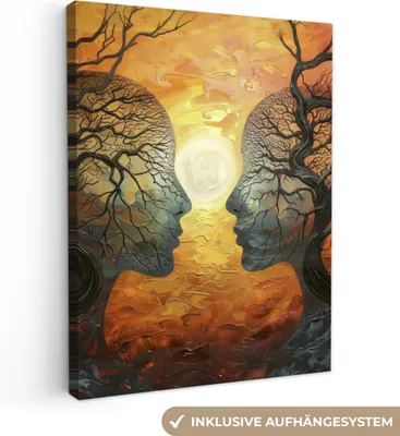 Produktbild von MuchoWow® - Leinwandbilder - Bäume - Gesichter - Sonne - Kunst, Wandbild, Wanddeko Bilder Wohnzimmer, 90x120 cm