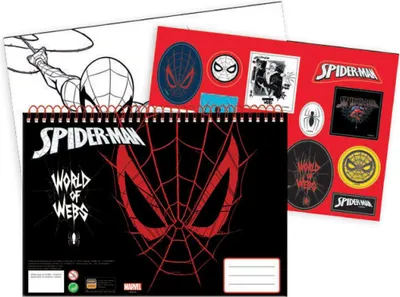 Productafbeelding van Spiderman World of Webs: A4 spiraalgebonden schetsboek met 40 bladzijden en stickers