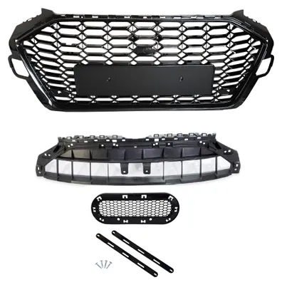 Kühlergrill Waben Gitter Emblem SCHWARZ GLANZ für Audi A4 B9 8W Facelift 19-24 – Produktansicht