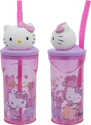 Produktbild von Hello Kitty 3D Figuren Kopf Kinder Becher Trinkbecher mit Halm 360 ml