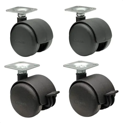 Produktbild von WAGNER Möbelrollen 4tlg. Set HART - Ø 50 mm, Anschraubplatte 42 x 42 mm, 2 mit Bremse, Tragkraft je 50 kg - 02002688