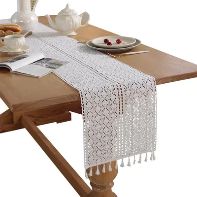 Produktbild von Makramee Tischläufer, Handgemachte Häkelspitye Stickerei Tischläufer, für Rustikale, Boho Hochzeit Tischdekoration, 30 x 200 cm
