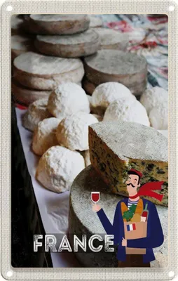 Produktbild von vianmo Blechschild 18x12 cm Frankreich Schimmelkäse Wein Essen Abenteuer Reisen Urlaub