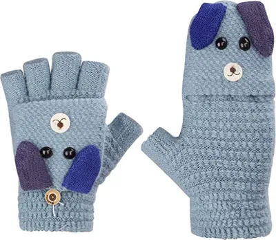 Obrázek produktu pro Dětské rukavice Kinder Half Finger, pletené rukavice bez prstů, zimní rukavice s obrázkem, modré, s klopou