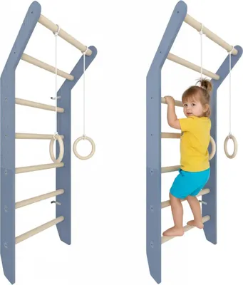 Produktbild von Sprossenwand Toddler Blau | Kinderzimmer Holz Kinder Klettergerüste Spielplatz indoor Turnringe Kletterwand