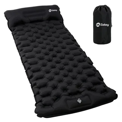 Produktbild von Sekey Selbstaufblasende Isomatte 200×70 cm mit Fußpumpe, 10 cm Dicke Luftmatratze Camping mit 14 cm Kopfkissen, Schwarz