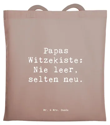 Produktbild von Mr. & Mrs. Panda Tote Bag Spruch Vater Witzekiste - Braun Pastell - Geschenk, Unitasche, Geburtstage, Tasche, Vaterwitze, Familie, Stoffbeutel, Jutebeutel, Shopping