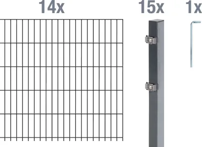 Immagine prodotto di Alberts 650698 Recinzione a doppia rete metallica come set completo da 30 pezzi, antracite, altezza 100 cm, lunghezza 28 m