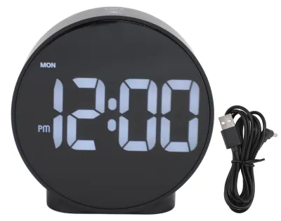 Zdjęcie produktu dla 4-calowy budzik LED, wielofunkcyjny, innowacyjny wyświetlacz czasu 12-24 godziny, 3-stopniowa jasność, elektryczny, do domu, w podróży, czarna obudowa, we