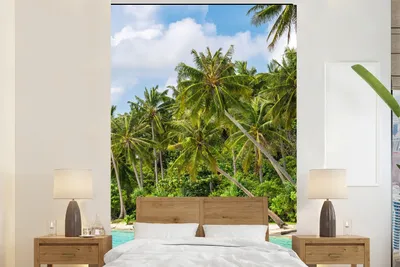 Produktbild von MuchoWow® Fototapete für Wohnzimmer oder Schlafzimmer Wandtapete Vinyl Motivtapete Palme - Meer - Tropisch - 200x300 cm - Wanddekorationen